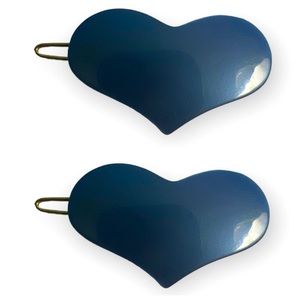 Vintage Pearlescant French Heart Blue Barrettes, Deadstock, Price is for the set